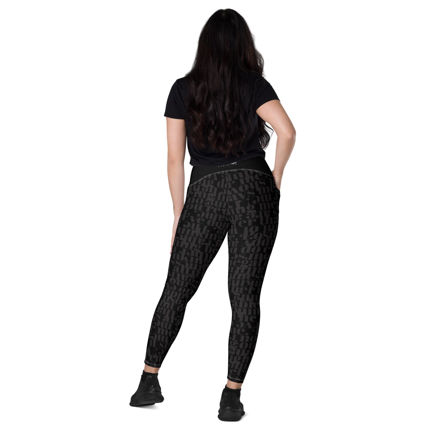 Crossover leggings with pockets / Dark inscription design