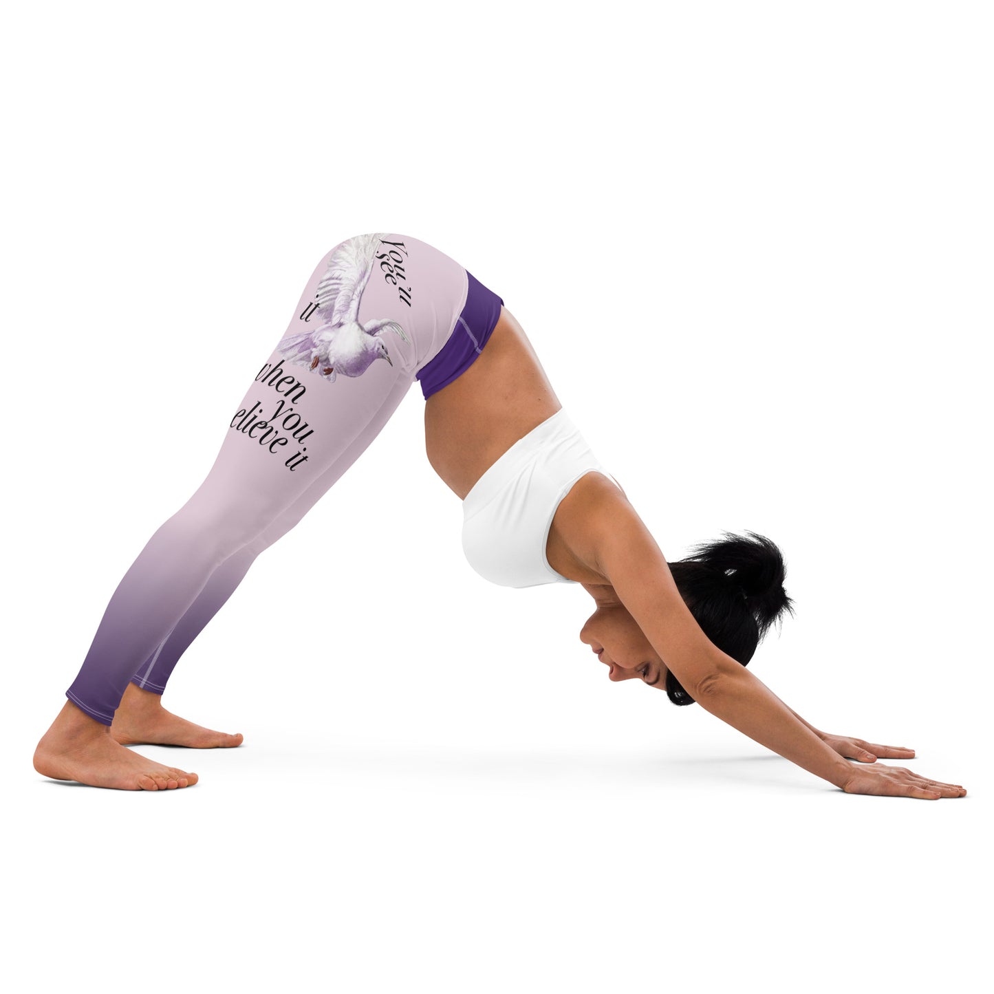 Yoga waist Leggings / Purple bird ombré