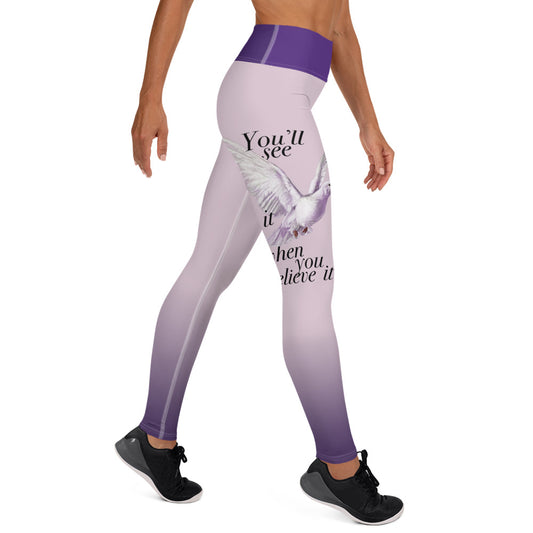 Yoga waist Leggings / Purple bird ombré