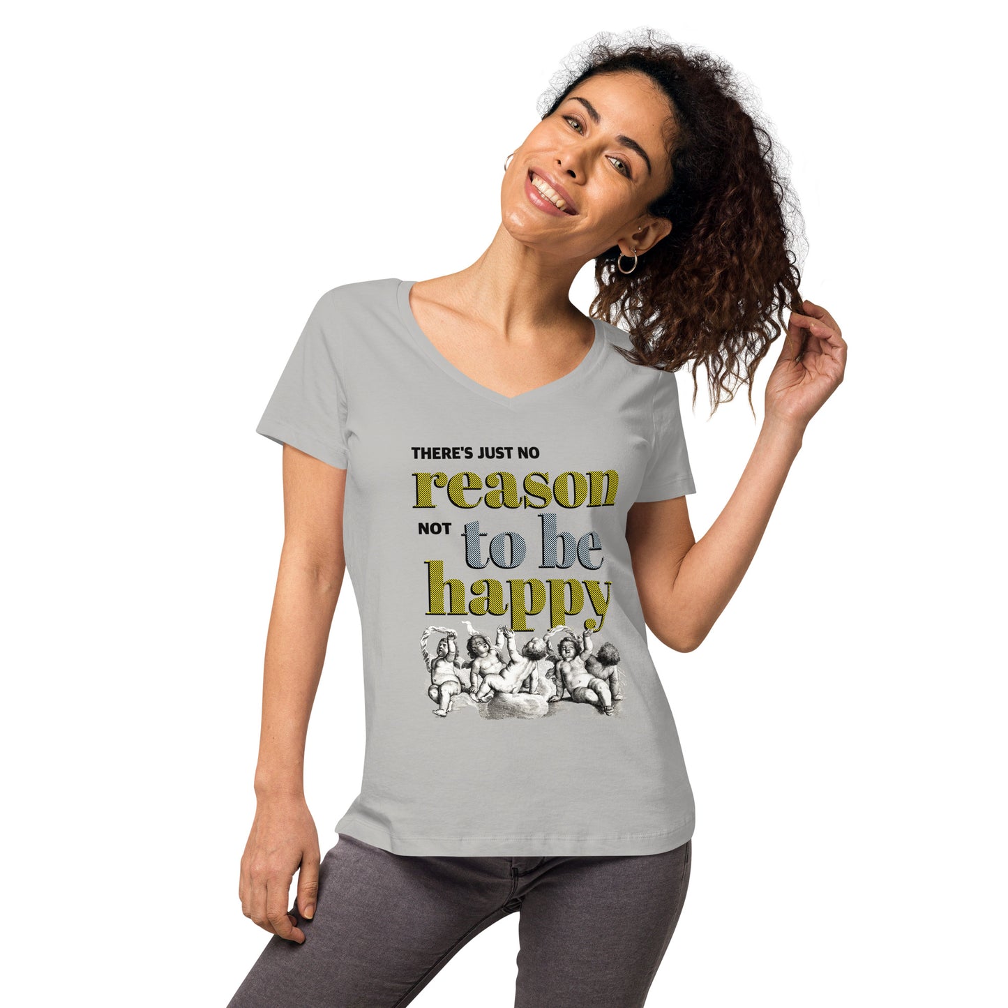 Women’s organic V-neck T-shirt / Reason to be happy