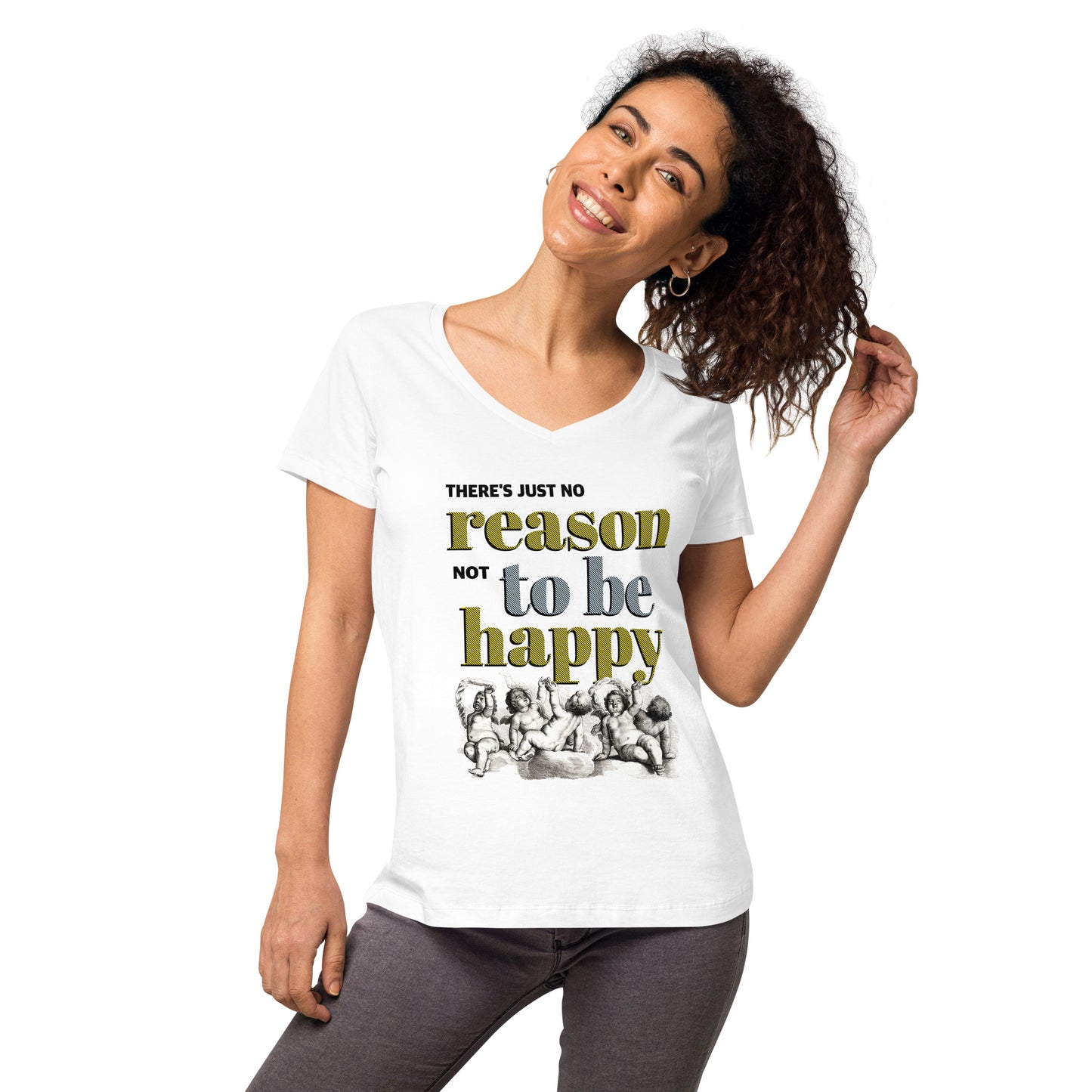 Women’s organic V-neck T-shirt / Reason to be happy